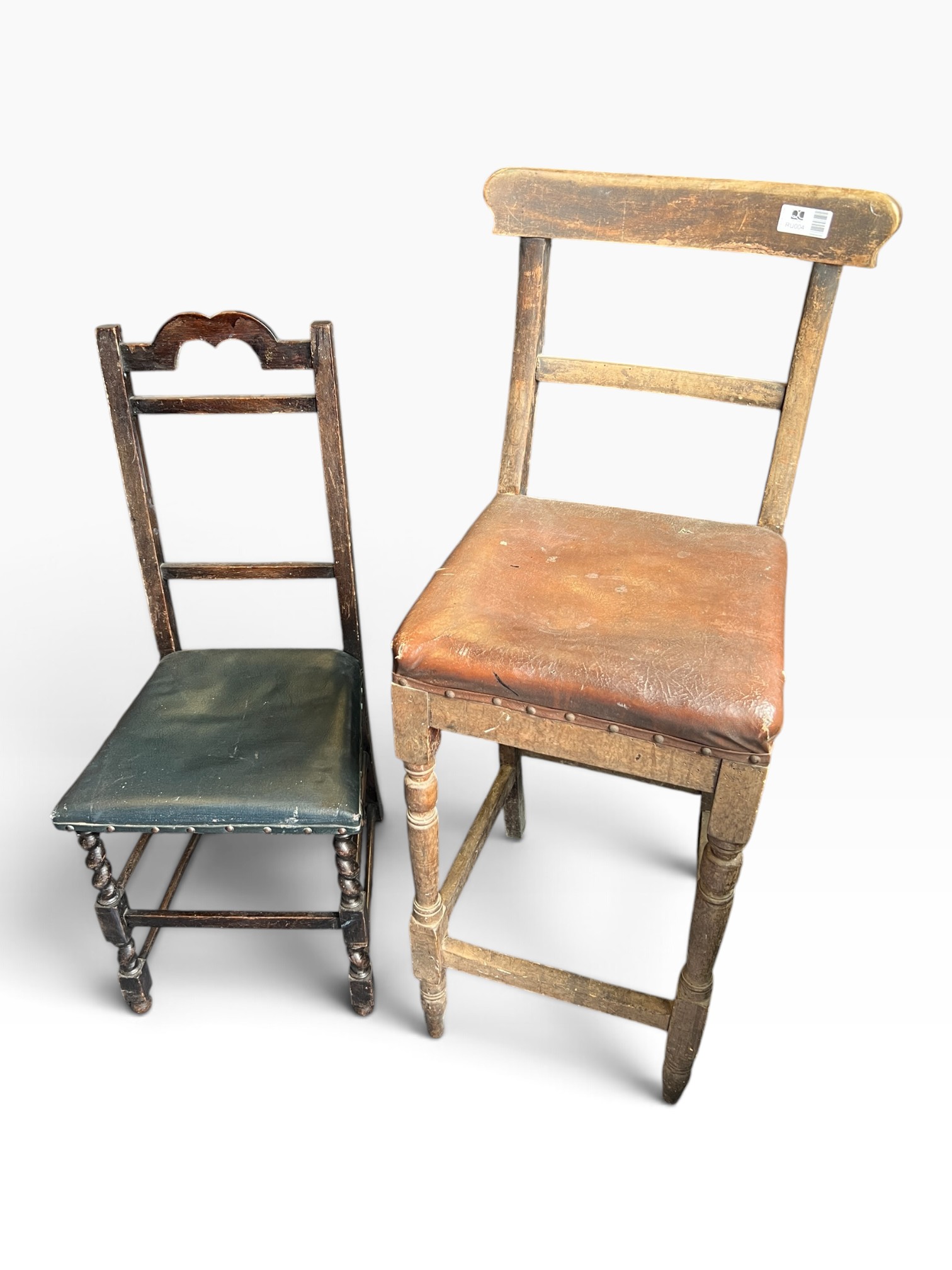 Antique Victorian High Clerk's Desk Stool & Oak Side Chair