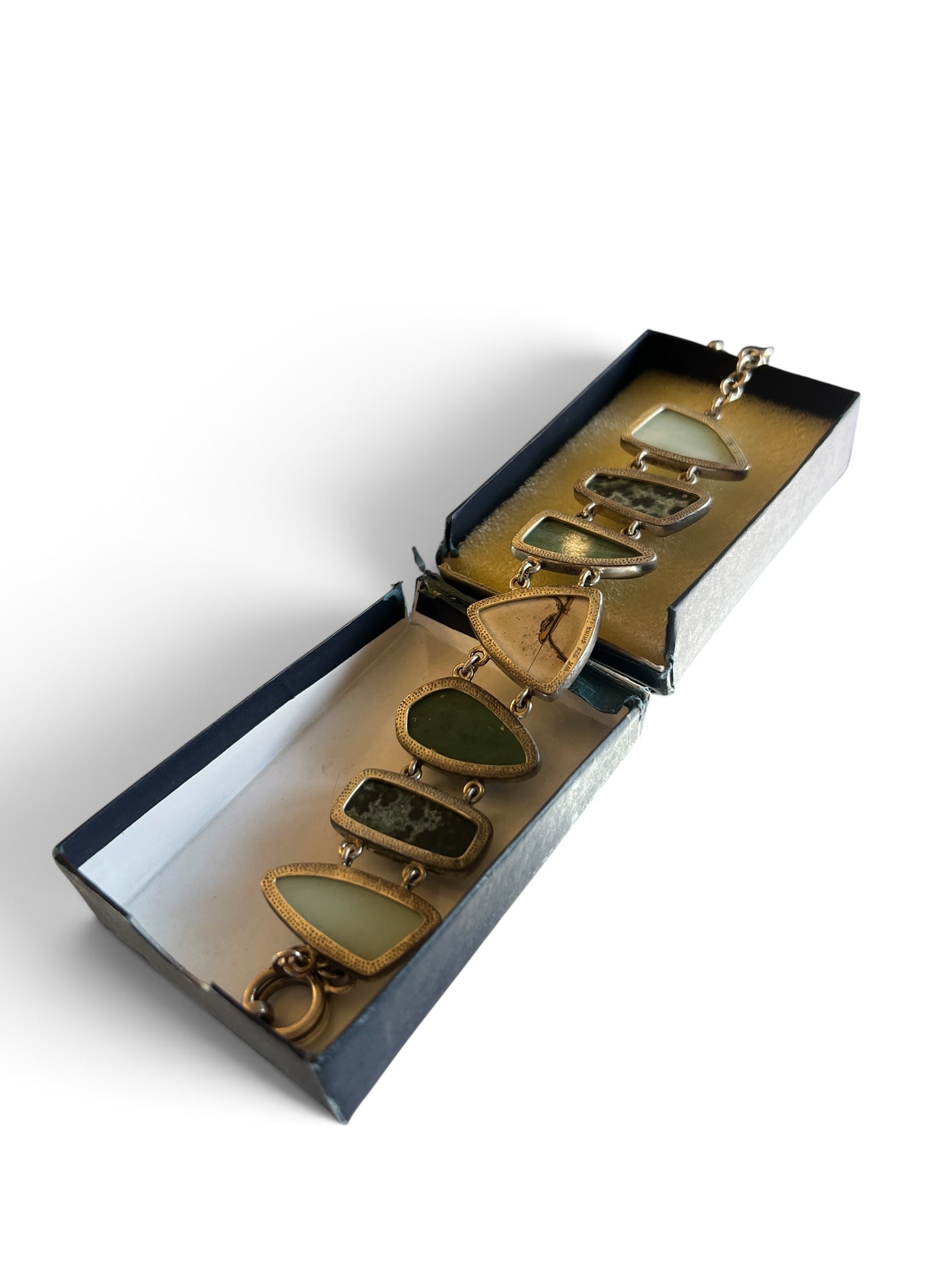 Vintage 925 Silver Bracelet Set with Semi-Precious Hardstones