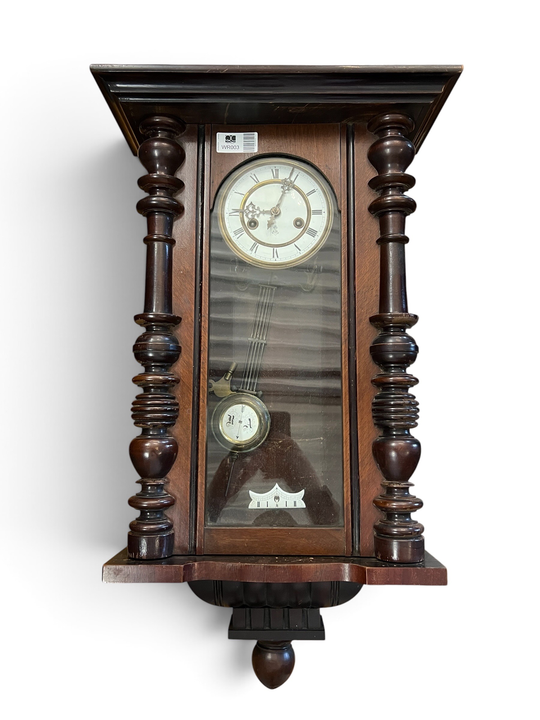 Victorian Style Vienna Regulator Wall Clock with Turned Columns & Pendulum