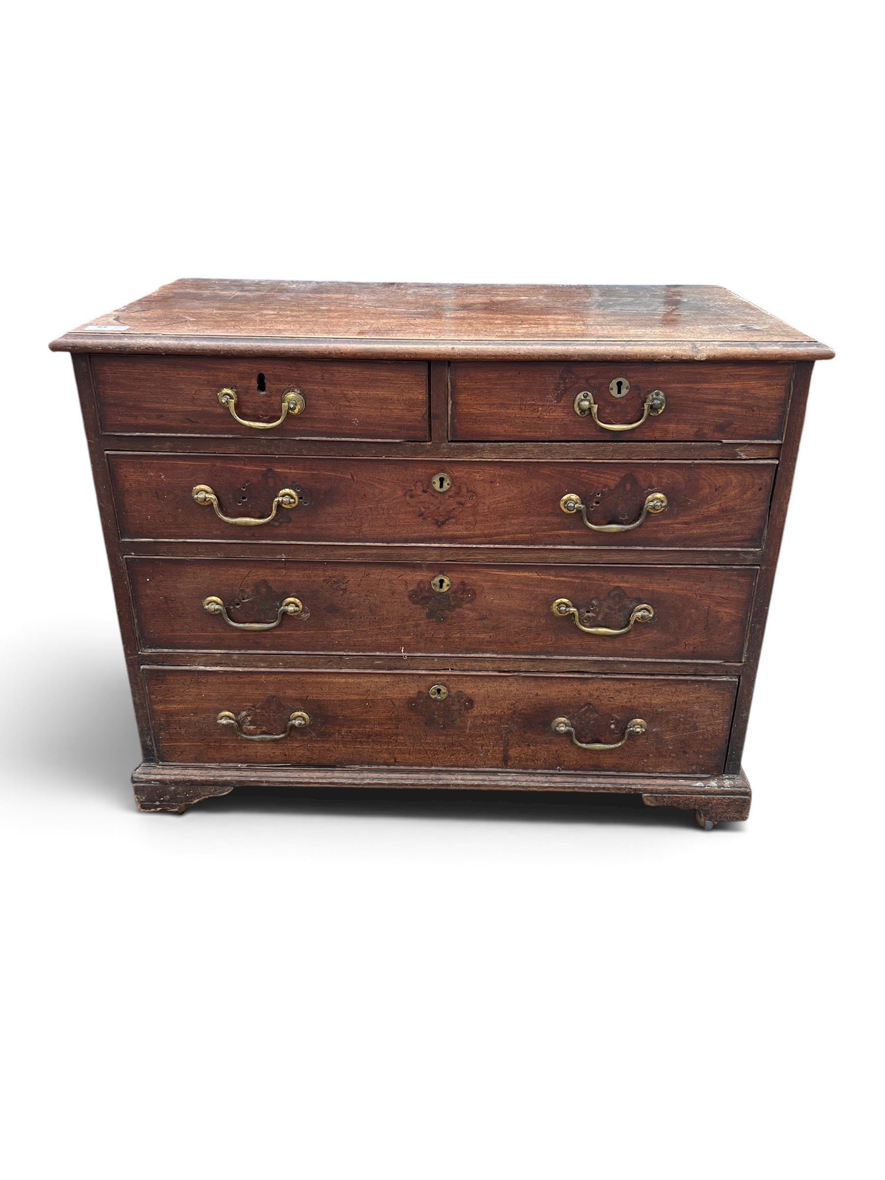Antique Georgian Style Mahogany Chest of Five Drawers with Brass Handles