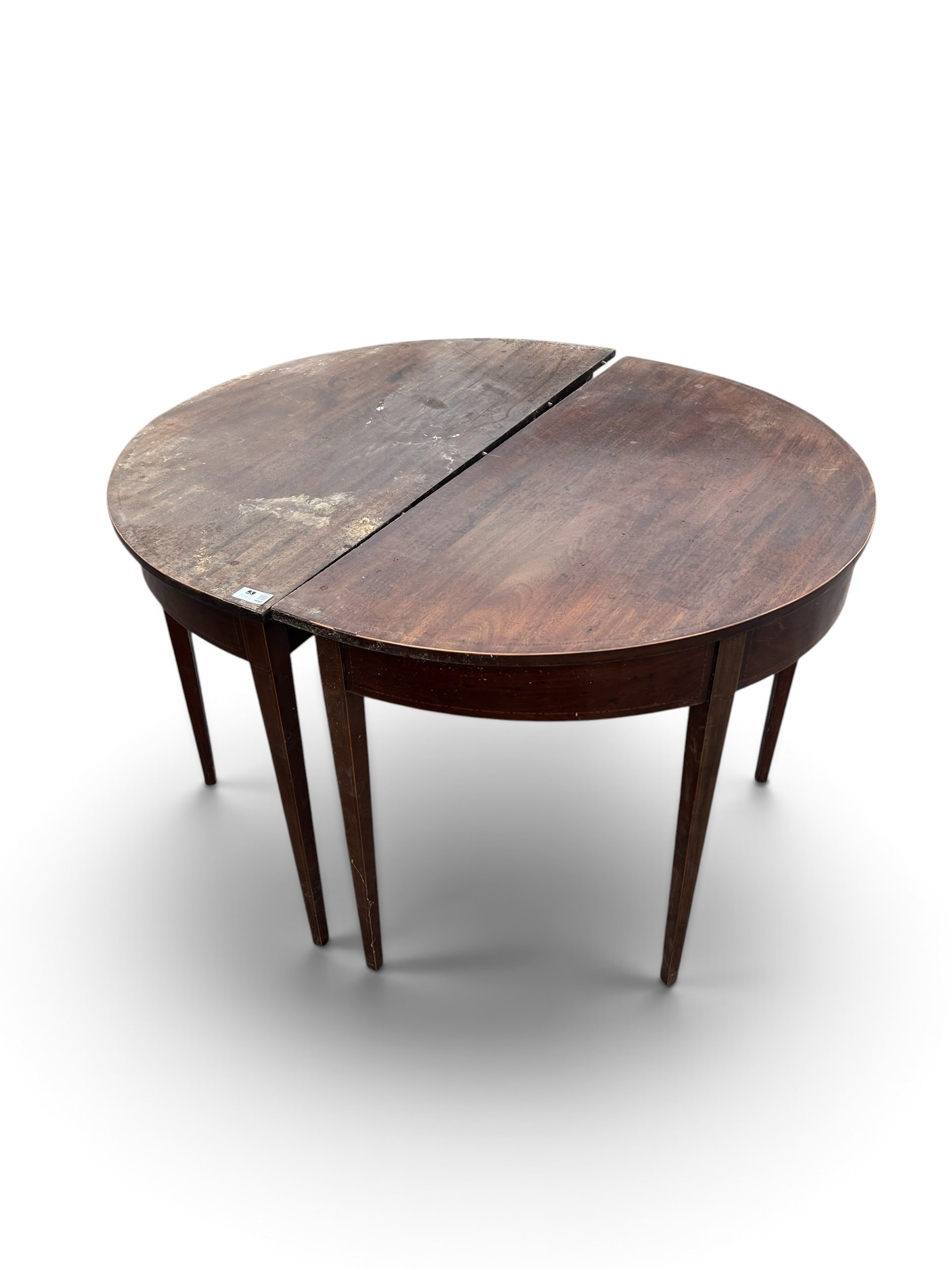 Pair of Georgian-Style Mahogany Demi-Lune Tables Forming a Circular Dining Table