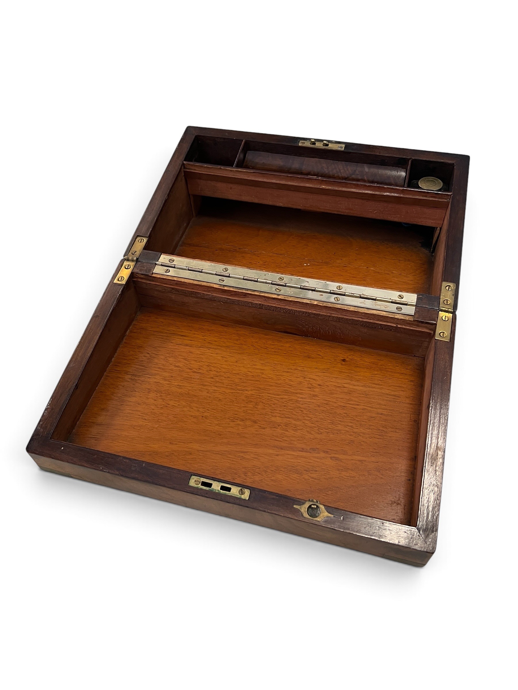 Antique Brass-Bound Figured Wood Writing Slope / Writing Box – A/F