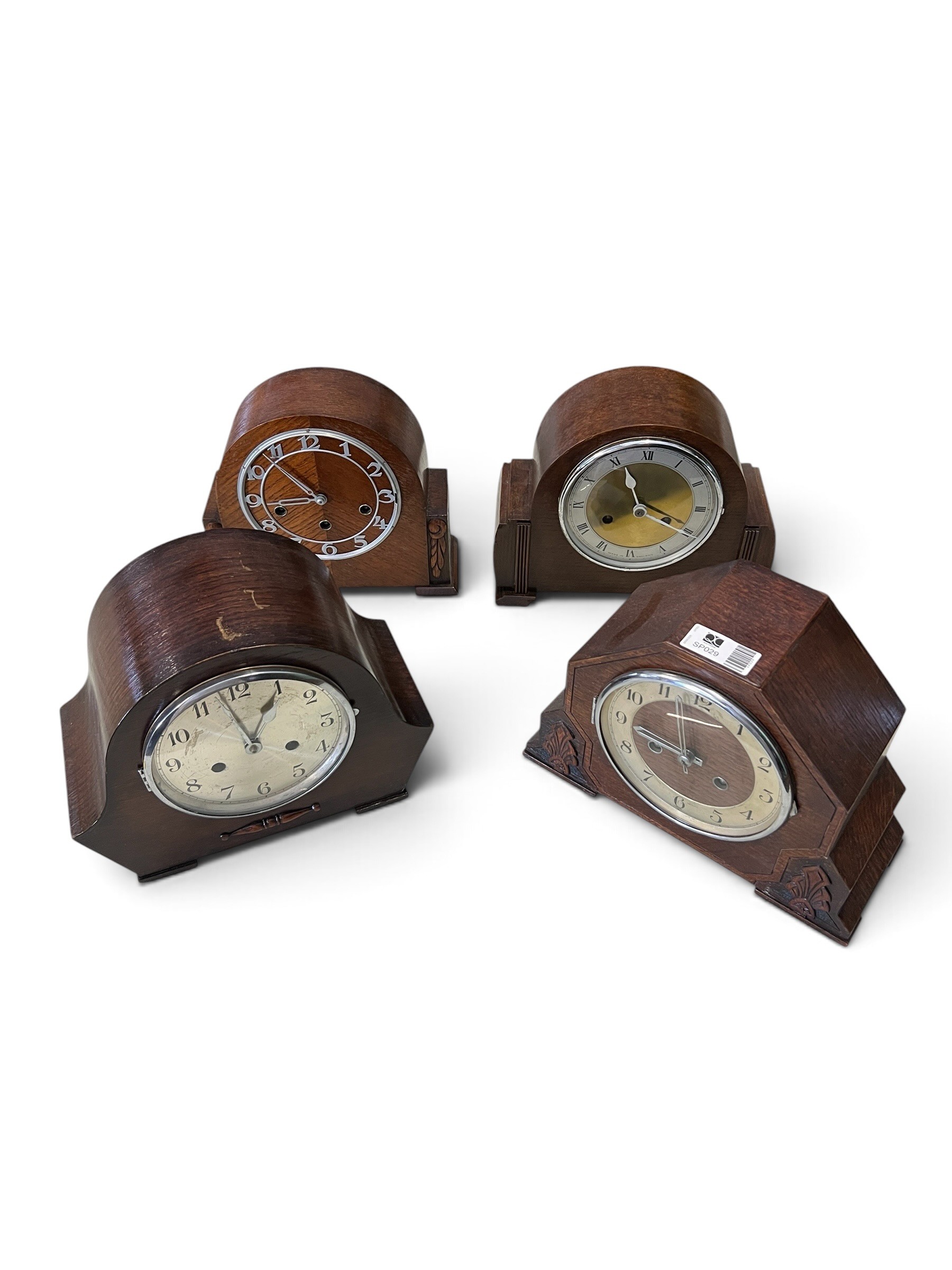 Collection of Four Vintage Art Deco Style Wooden Mantel Clocks