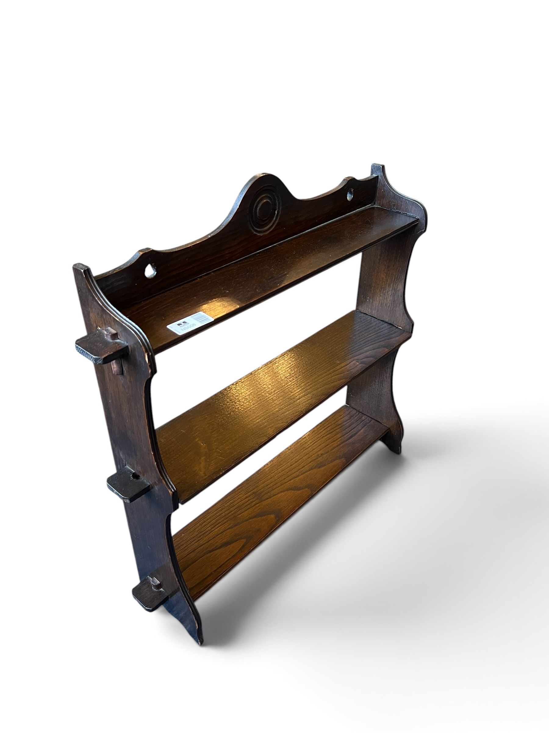 Vintage Dark Oak Three-Tier Wall-Mounted Display Shelf / Plate Rack