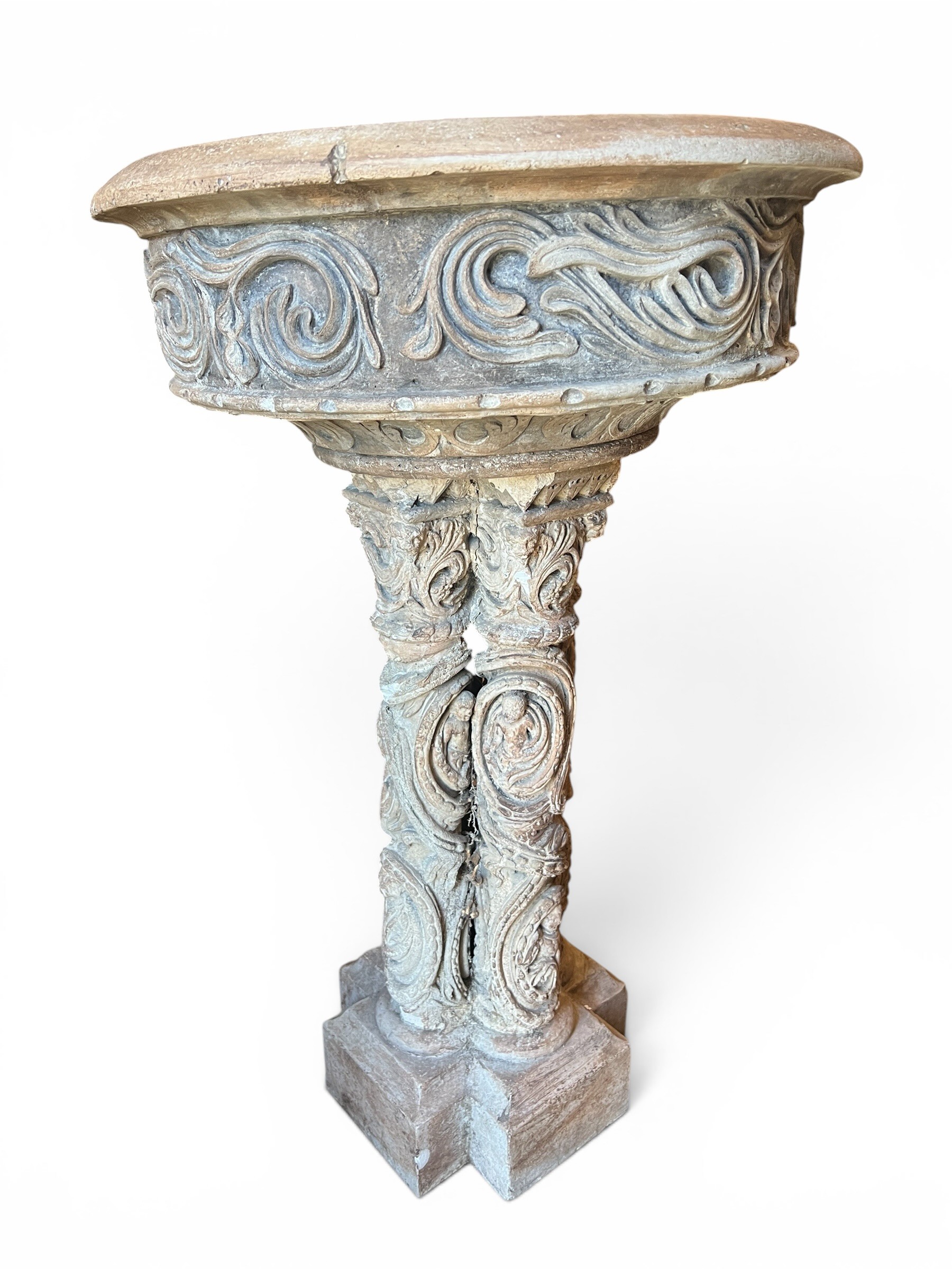 Highly Decorative Vintage Carved Stone Garden or Church Font Featuring