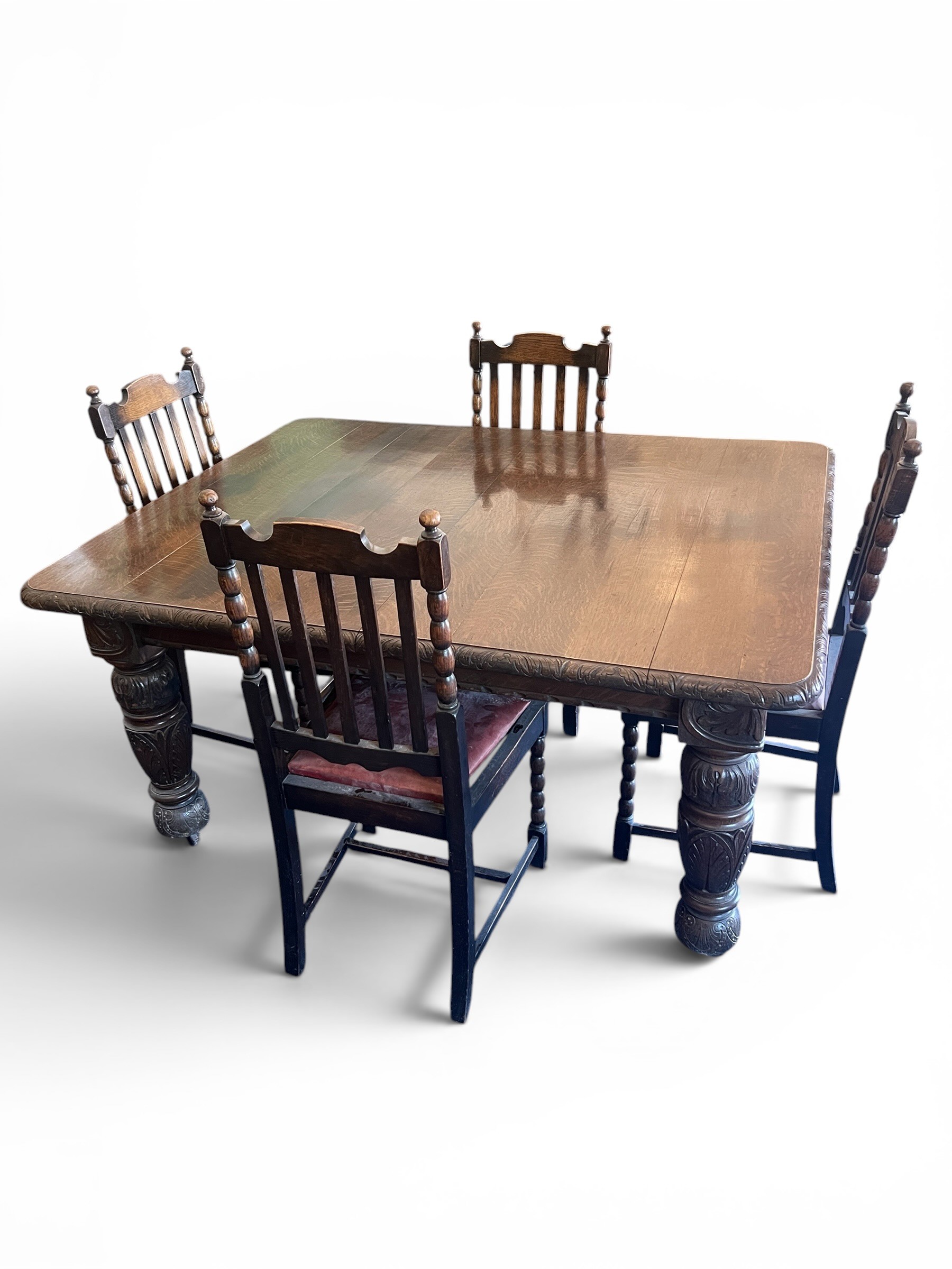 Victorian-Style Solid Oak Extending Dining Suite Featuring a Cup & Cover Carved