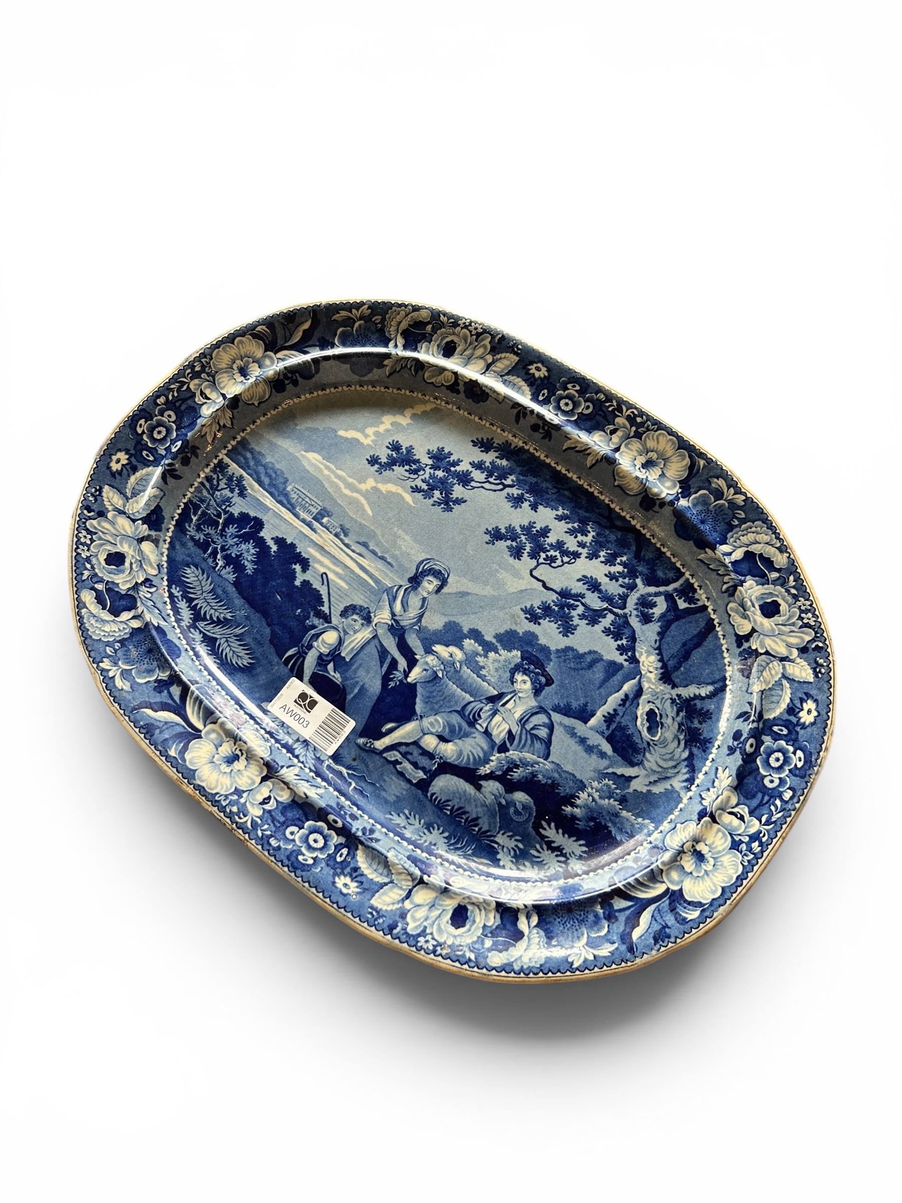 Rare Early 19th Century Davenport "Villagers" Pattern Blue & White Transferware
