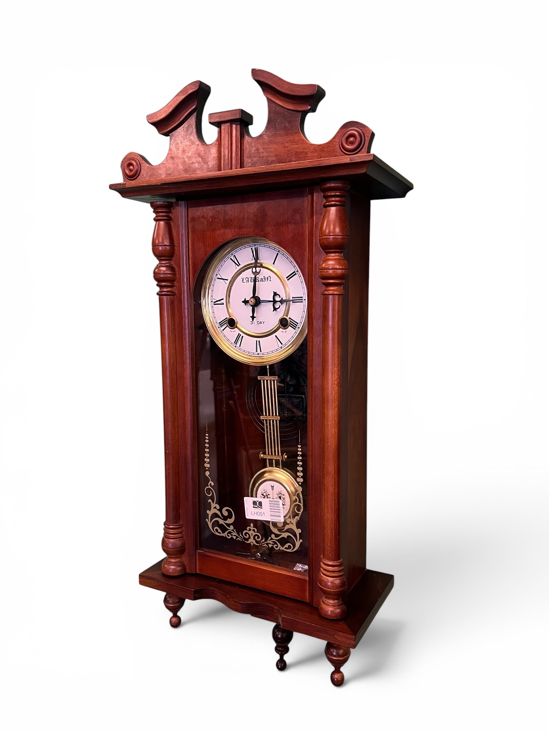 Bedford Clock Collection Redwood Wall Clock Featuring Decrotive Pendulum