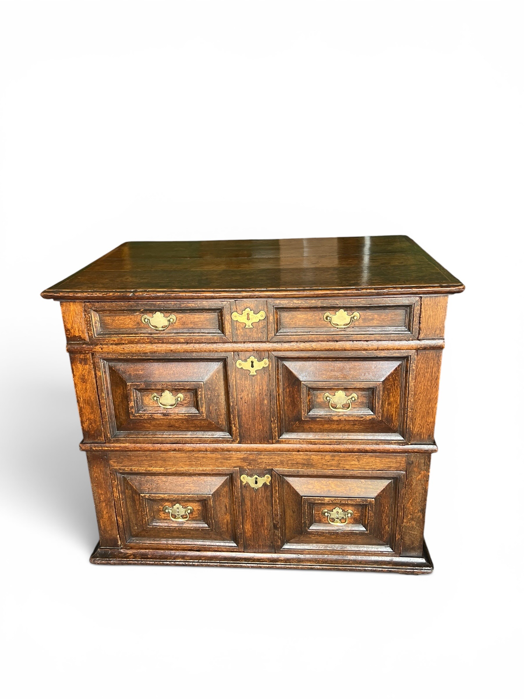 Charles II Dark Oak Chest of Drawers 1 Small over 2 Large