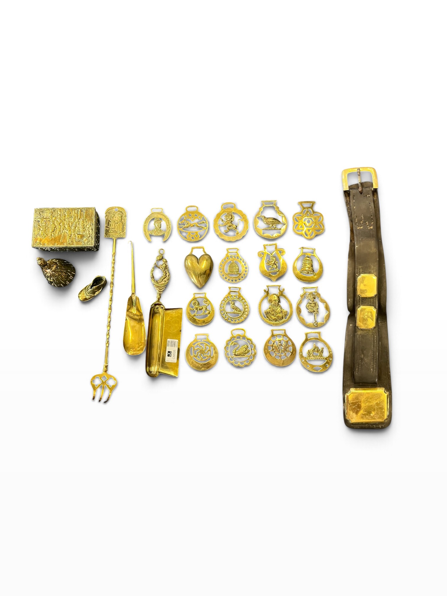 Vintage Horse Brass Job Lot - 15+ Brasses, Leather Strap, Crumb Tray & Novelties