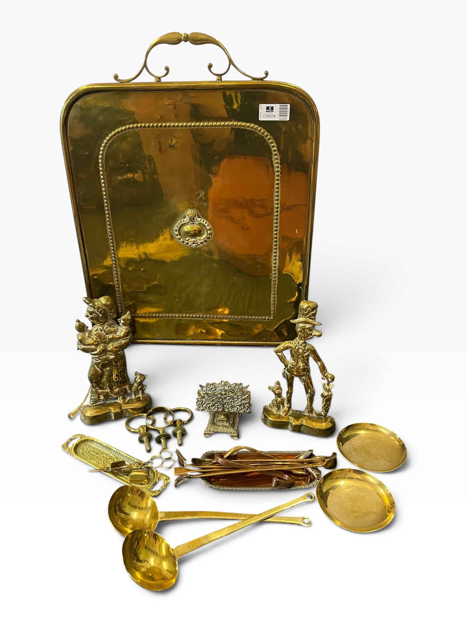 Vintage Brass Fireside Job Lot - Spark Guard, Punch & Judy Doorstops