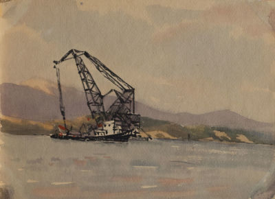 Берта Таллер. Погрузка. 1950-е. Бумага, акварель, фломастер, 21,5 &times; 28,5 см Берта Моисеевна 