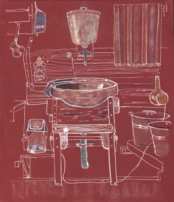 Лена Новоженина. Умывальник. 2017. Бумага, цв. карандаш, тушь, 29 &times; 23 см Елена Новоженина 