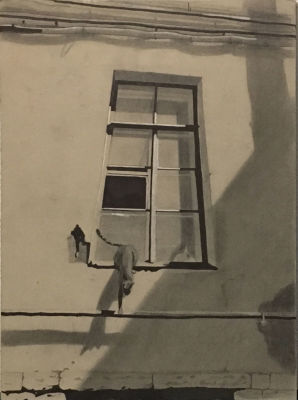 Лена Новоженина. Литейный двор. 2017. Бумага, соус, тушь, 43,5 &times; 31 см Елена Новоженина родилась 