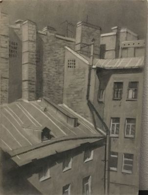 Лена Новоженина. Из окна. 2017. Картон, соус, 47,5 &times; 35 см Елена Новоженина родилась в г. 