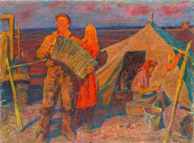 Михаил Аникеев. Гармонист. Вечер. 1958. Холст, масло, 60,5 &times; 80,5 см. В раме Михаил Корнеевич 