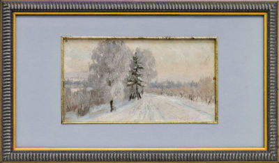 Яков Еселевич. В окрестностях о. Сенеж. 1949. Картон, масло, 13 &times; 25 см. В раме Яков Семёнович 