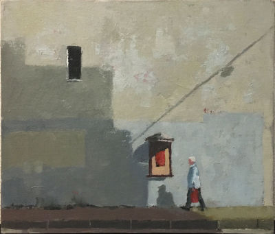 Лена Новоженина. Прохожий. 2019. Холст на оргалите, масло, 25 &times; 30 см Елена Новоженина родилась 