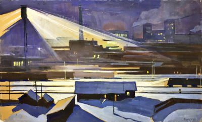 Олег Вишняков. Ночь. Подмосковное шоссе. 1962. Картон, смешанная техника, 58 &times; 99,5 см Олег 