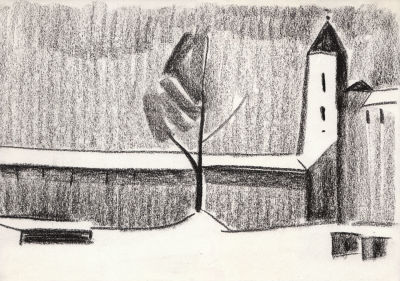 Татьяна Набатова. Псков. Зима. 2004. Тонированная бумага, уголь, 24,5 &times; 35 см.Татьяна Набатова 