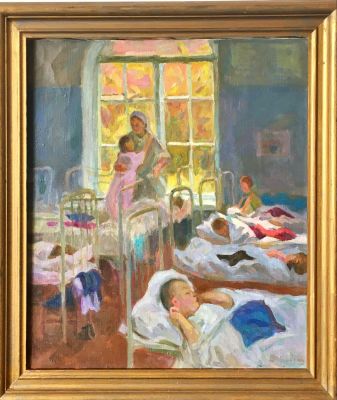 Надежда Воробьева. Тихий час. 1959. Холст, масло, 49 &times; 44 см. В авторской рамеНадежда 