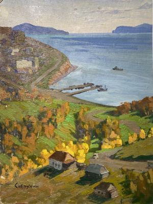 Алексей Слепухин. Камчатка. Закат сероглазки. 1993. Картон, масло, 48,5 &times; 36,5 см.Алексей 
