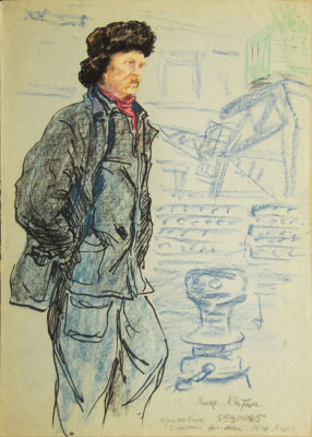 Владимир Харченко. Влад. Катин. Сменный электромеханик &laquo;Южный порт&raquo;. 1970-е. Серая бумага 