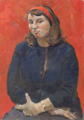 Евсей Решин. Портрет женщины на красном фоне. 1965. Холст, масло, 70 &times; 50 см.Евсей Исаакович 