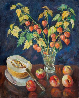 Борис Пинхосович. Натюрморт с дыней. 1950-60-е. Холст, масло, 50 &times; 80 см.Борис Анисимович 