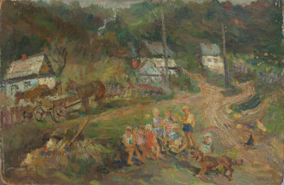 Борис Пинхосович. Дети в деревне. 1960-е. Картон, масло, 48 &times; 72 см.Борис Анисимович Пинхосович 