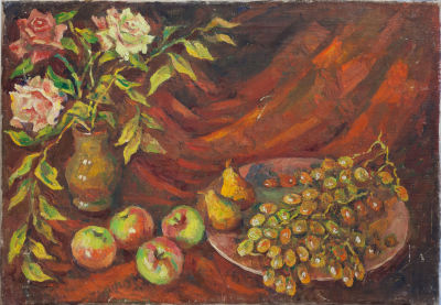 Борис Пинхосович. Натюрморт с виноградом. 1960-е. Холст, масло, 53 &times; 76 см.Борис Анисимович 