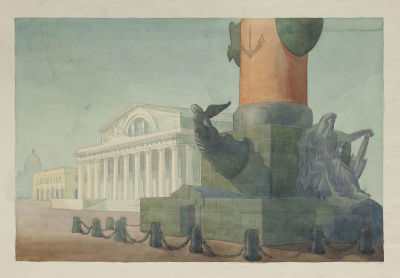 Берта Таллер. Ленинград. Биржа. 1960-е. Бумага, акварель, 39,5 &times; 59,5 см.Берта Моисеевна Таллер 