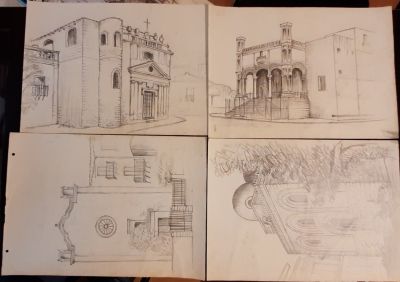 Disegni e bozzetti. 1900 years 30? Palermo, 4 drawings by Churches. Signature G. Gentile? Cm. 48 