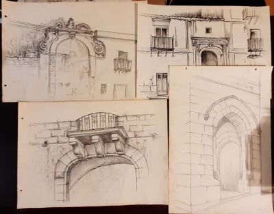 Disegni e bozzetti. 1900 years 30? Palermo, 5 pencil drawings. Signature G. Gentile? Cm. 46 x 33 