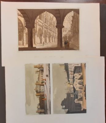 Prints. 1827 Set of 2 finely watercolor prints (1 oriental palaces), cm. 23x36 / 25x36 including 