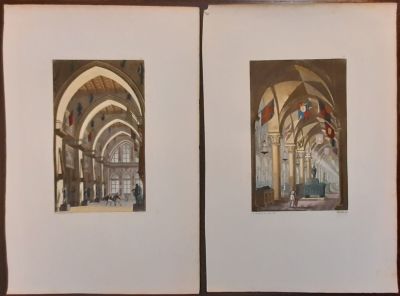 Prints. 1827 Set of 2 finely watercolor prints (interior), cm. 20x13 (37x25). From Giulio 