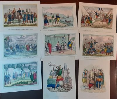 Prints. About 1850. Scenes of military and colonial conquests, 9 prints cm. 15x19 including 