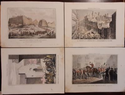 Prints. 1862 Palermo, 4 lithographs, Gancia, S. Caterina, demolition of the citadel, arrival of 