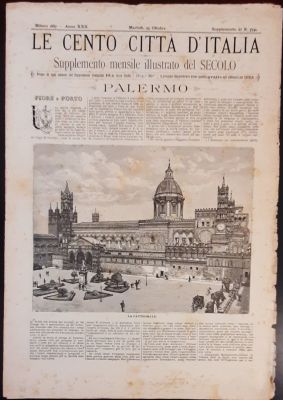 Prints. 1887 THE HUNDRED CITIES OF ITALY - PALERMO, 4 sheets, cm. 30X43,5 print of 4 pages with 