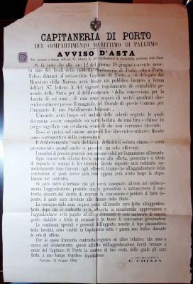 Prints. 1894 PALERMO, auction for the Romagnolo bathhouse, cm. 50x78, auction of sqm. 229 for a 