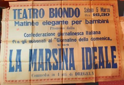 Prints. 1921 PALERMO THEATER BIONDO, large poster, cm. 100X70, children's comedy representative 