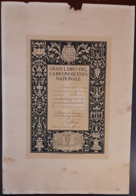 Prints. 1929 GREAT ACKNOWLEDGMENT BOOK to CASSA DI RISPARMIO, Palermo, cm. 24x33 + margins 