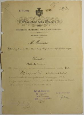 Prints. Ministry of War 1924 - Leave sheet signed by Minister Armando Diaz. Tearing and 