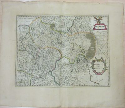 Italia. 1640 The Belluno with the Feltre, cm. 49x38,5 (65x55) vintage watercolor engraving. W. 