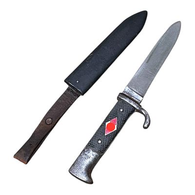 Hitler Youth Knife with Scabbard, RZM M7/13 by A. Schüttelhöfer. Steel, nickel-plated, Bakelite 