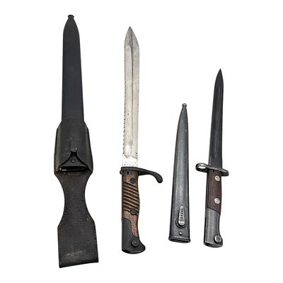 Two Bayonets from World War I & II – Bayonet 98/05 with Sawback and Foreign Bayonet. Forged 