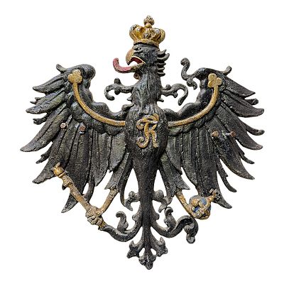 Prussian eagle plaque with Friedrich monogram, cast aluminium, 20th century. Aluminium 