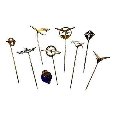 9 Company and Promotional Lapel Pins, incl. Lufthansa, Arado, Siebel Aircraft Works. Base metal 