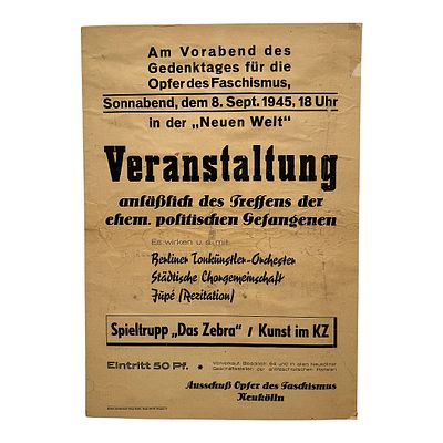 Event poster for the eve of the Day of Remembrance for the Victims of Fascism, Berlin 1945. print 