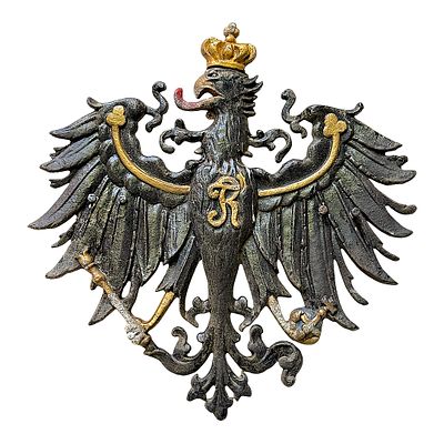 Prussian eagle plaque with Friedrich monogram, cast aluminium, 20th century. Aluminium 
